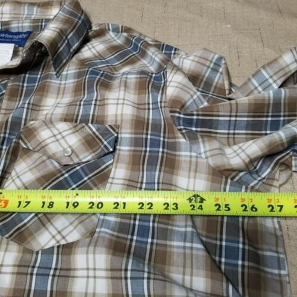 Wrangler Western Men Shirt Brown and Blue Size 2X Plaid Pearl Snap Long Sleeve - Picture 4 of 10